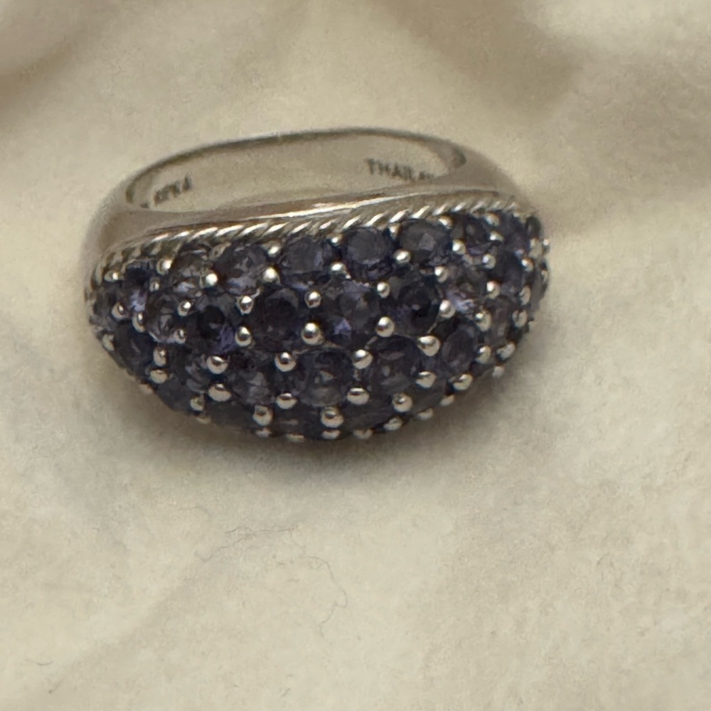 Judith Ripka Thailand 925 Sterling Silver Tanzanite Cluster Band Ring